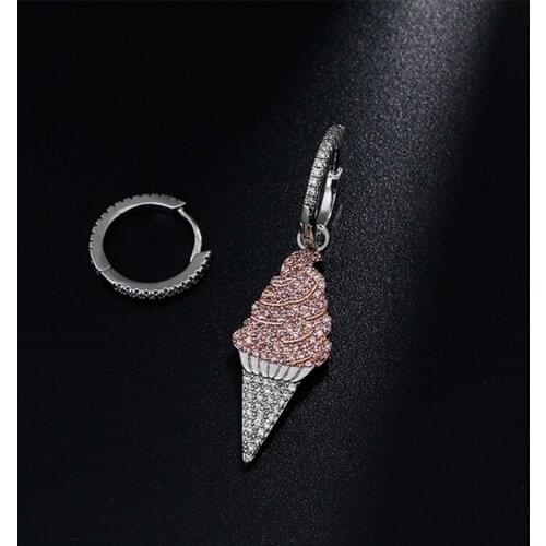 AAA Fashion Asymmetric Ice Cream Earrings Dual Used Silver Studs Jewelry Micro Mosaic CZ Crystals Charms Earrings for Women