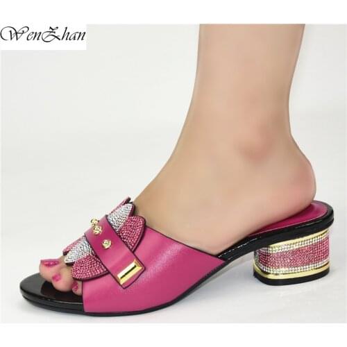 Latest Soft Heels Sandals Women Luxury Shoes Fuchsia Women Designers Italian Women Wedding African Party Pumps 37-43 D14-13