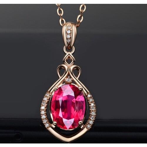 BLACK ANGEL Fashion 18K Rose Gold Luxury Pigeon Blood Red Tourmaline Gemstone Pendant Necklace For Women Jewelry Wedding Gift
