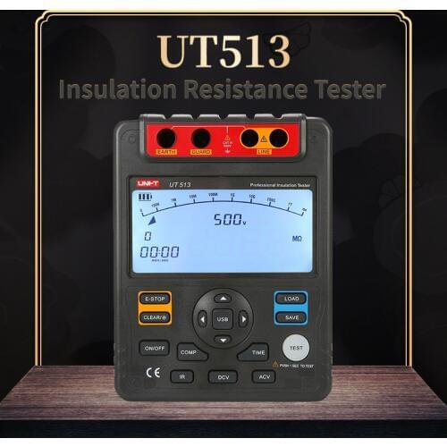 UNI-T UT513 Digital Insulation Tester 2500V Automatic Range Voltmeter Megohmmeter PI/DAR Data Storage USB interface LCD Backligh