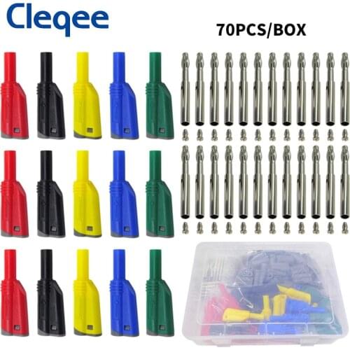 Cleqee P3005B 70PCS/box 4mm Stackable Banana Plugs Connector Safety Type 5 colors Welding/Assembly for Multimeter Testing