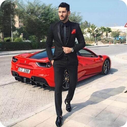 Custom Made Black Mens Suits Wedding Plus Size Man Tuxedos Bridegroom Suit Shawl Lapel Smoking Masculino Costume Homme 2Piece