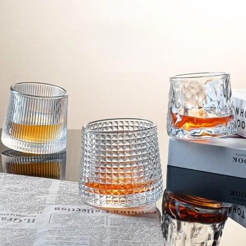 Creative revolving tumbler glass whisky glass unleaded crystal glass thickened glass wine glass top strong wine glass