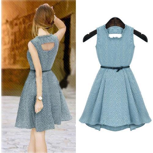 Summer Dresses 2017 Newest Fashion Women European Sexy one-piece dress beach dress Solid Blue color dress for party free ship