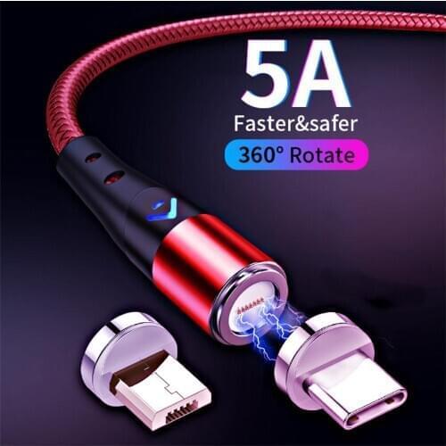5A Magnetic USB Cable Micro USB Type C Super Fast Charging Data Charge Cable For iPhone Samsung Xiaomi USB C Mobile Phone Cable