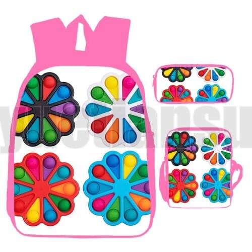 Back To School Anime Pop Fidget Bag 3D Funny Family Game Pink POP It Backpacks Rainbow Push Bubble Laptop Bookbag 3 Pcs/Set