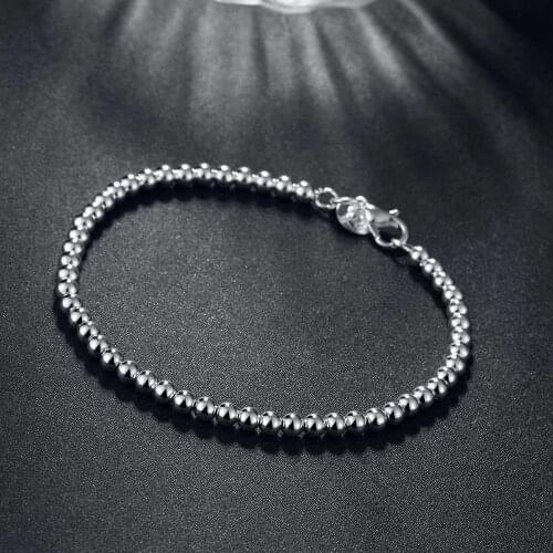 Fashion charm 925 sterling silver Bracelet for woman 4MM beads chain jewelry Wedding party Christmas gifts