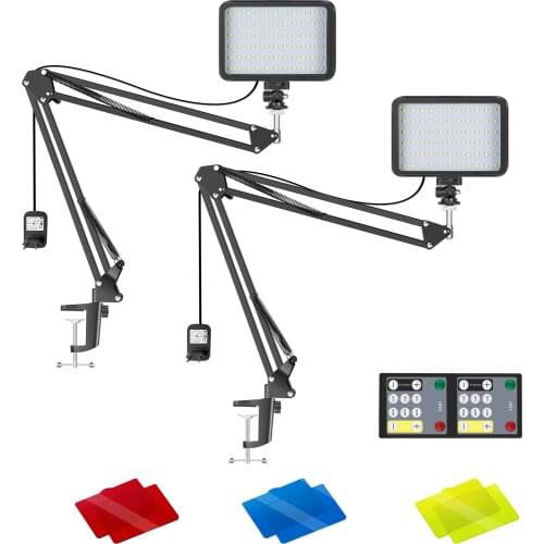 Neewer 2-Pack Conference Lighting Kit with Remote Control: Dimmable LED Video Light with Scissor Arm Stand for Zoom Call Meeting