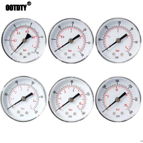 Axial Pressure Gauge 52mm Hydraulic Pressure Measurement Dial 1/8 BSPT Horizontal 0/15,30,60,100,160,300 PSI & Bar Back Mount