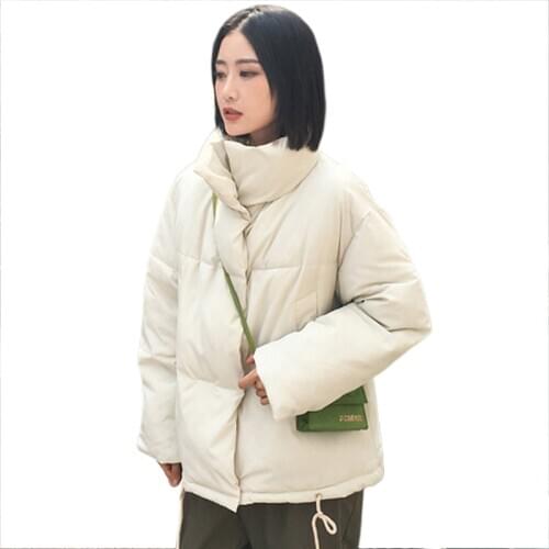 Stand Collar Winter Women Coat Female Oversize Padded Thick Cotton Short Casual Outwear Warm Autumn