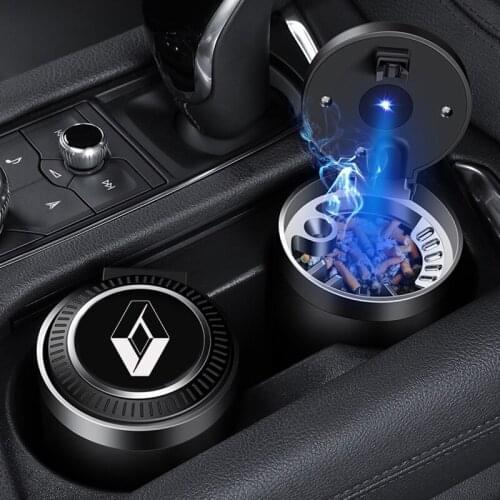 Car Ashtray LED Light Push Type For Renault Kadjar Captur Twingo Clio Megane 2 3 4 Duster Logan Logo Smoking Cigarette Ashtray