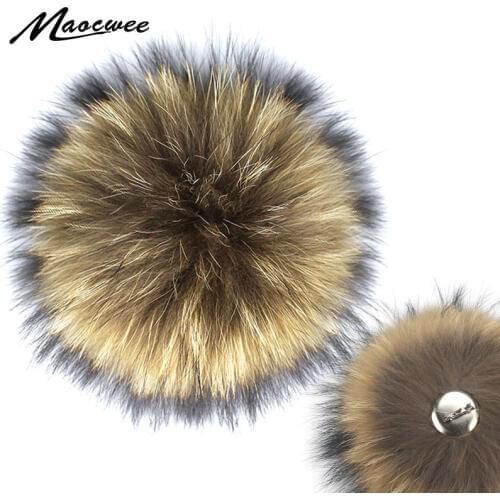 Luxury Raccoon Fur Pompoms With Needle For Crochet Hat Cap Beanies Scarves Shoes Bags Real Fur Pom Pom With Pin Pompom Wholesale