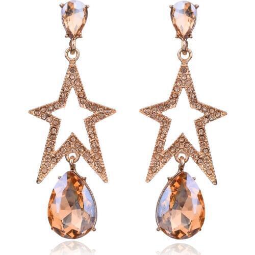 Luxury Rhinestone Inlaid Golden Metal Shining Star Water Drop Dangle Earrings Women Party Jewelry Christmas Gift 2018