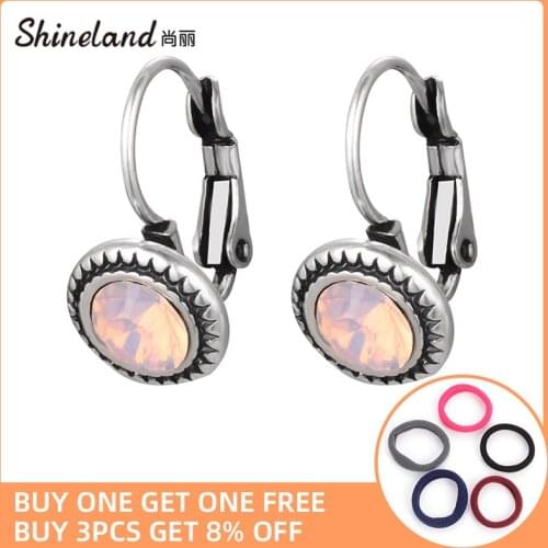 Shineland Female Vintage Antique Silver Color Crystal Round Clip Earrings Pierced Ears For Women Simple Wholesale Jewelry Cheap