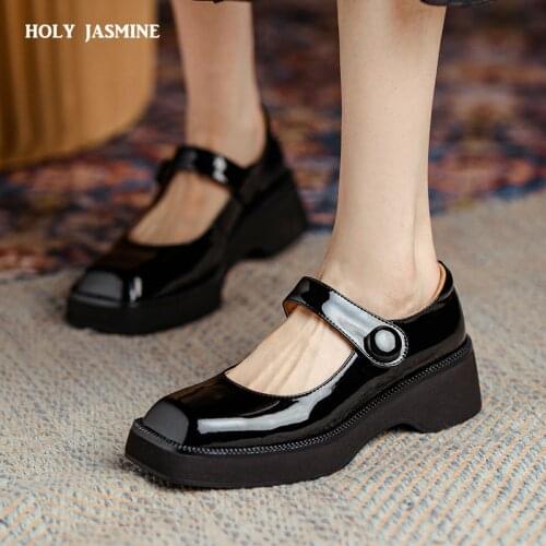 Square Toe Womens Shoes Genuine Leather Mary Jane Thick Heels Pumps for Women 2021 Spring Summer Office Lady Shoes Woman Pumps