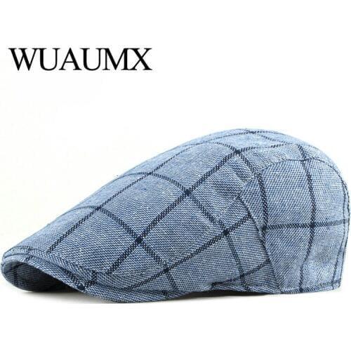 Spring Summer Beret Hats Men Women Visor Cap Gentleman Style British Plaid Peaked Flat Cap Duckbill Hat Summer Berets casquette