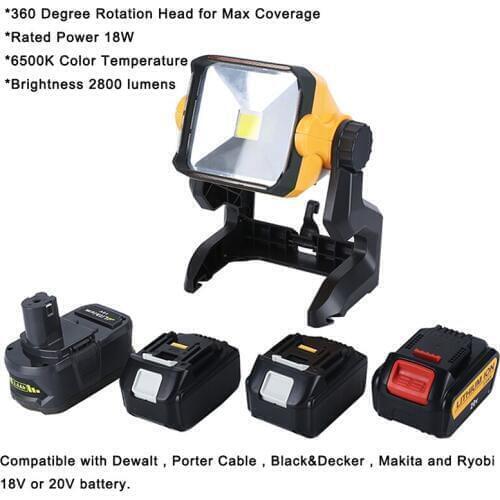 For Ryobi Electric Tool Part home Decoration Construction LED Working Lamp Light For Black & Decker Porter Cable Makita battery
