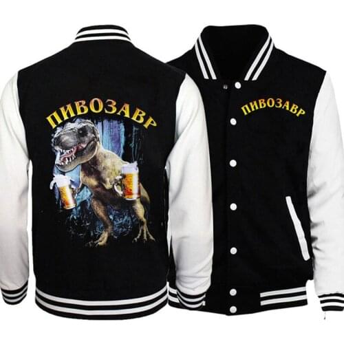 Womens Mens Dinosaur Beer Baseball Jacket Bomber Jacket Vintage Harajuku Jacket Uniform Coat 2021 Oversized Coats Streetwear