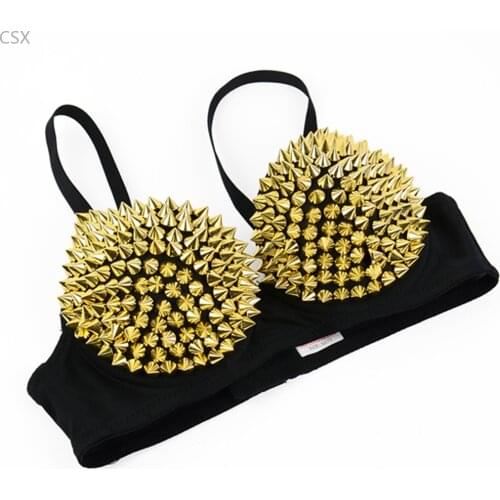 Valentines Day Sexy Bras Women Party Disco All-over Spike Rivet Stud Pattern Bra Sexy Bras for women Gold&silver color 18