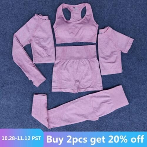 2020 Women Seamless yoga 5PCS set Fitness Sports Suits GYM Cloth Yoga Shirts High Waist Running Leggings Workout Clothing