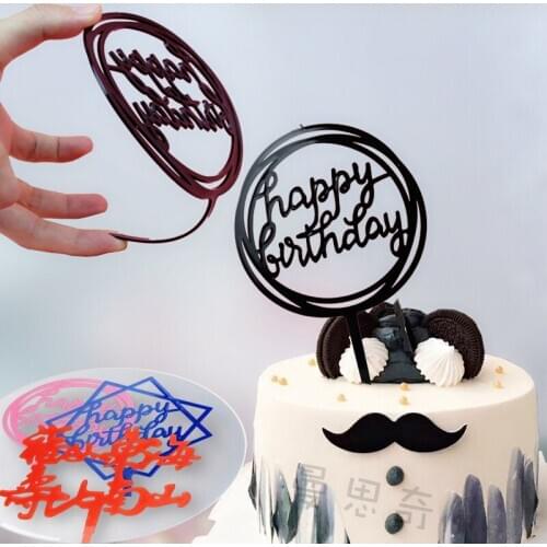 1pc Square Round Shape Foldable Plastic Happy Birthday Party Cake Dessert Toppers Picks Birthday Party Decor Baby Shower Supply