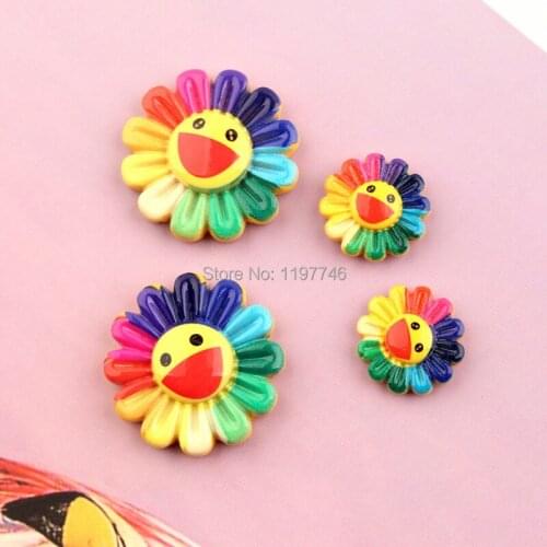 Colorful Smile Sunflower Acrylic Flatback Cabochon Scrapbook Craft Jewelry Accessories diy Phone Hair Decor For Children 10pcs