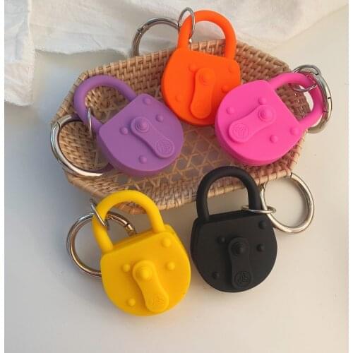 2021 Ins Super Fire Lock Pendant Key Chain Lady Bag Silicone Lock Shape Key Ring Arctic Fox Backpack With Pendant