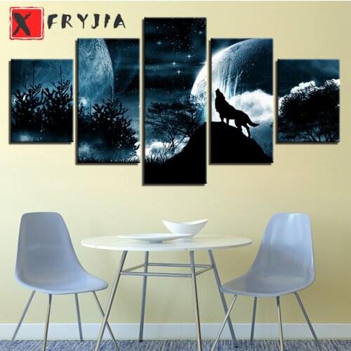 5pcs diamond embroidery Romantic natural scenery wolf looking up at the moon DIY full diamond painting square round drill decor