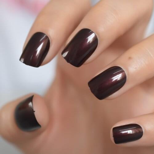 UV Shiny Press on Fake Nails Square Artificial Short False Nail Tips for Office Home Women Wear Faux Ongle Free Adhesive Tapes