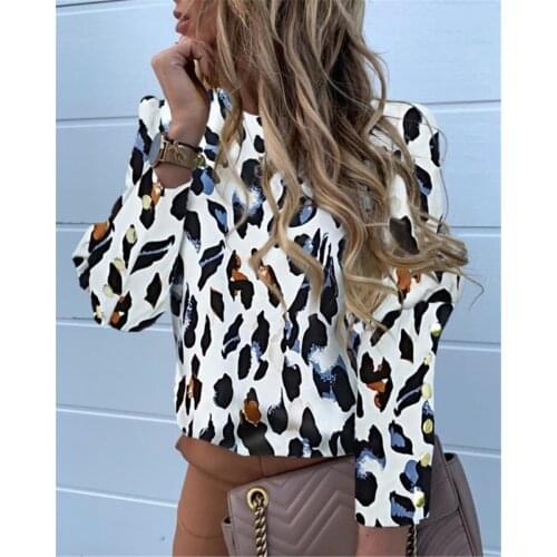Fashion OL Women Office Blouses Button Long Sleeve Shirts Ladies Casual O-Neck Leopard Top Plus Size 5XL Spring Fall Clothes