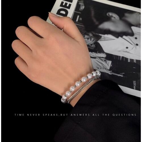 Titanium steel hip-hop pearl bracelet for men and women fashionable and versatile Netflix bracelet vintage accessory