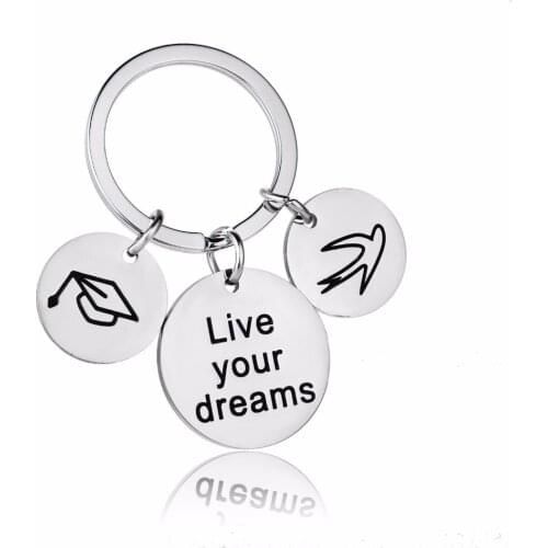 "Live Your Dreams" Swallow Graduation Cap Hat Stainless Steel Pendant Keychain Keyring For Teachers Presents Key Chain Gifts