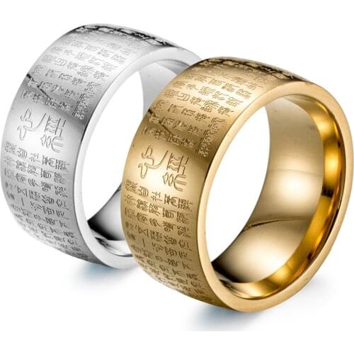 Buddhistic The Heart Sutra Rings for Women Men Gift Silver Color Ring Religious Jewelry Accessories Prayer Bijoux Ring