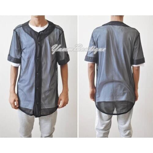 Black Mesh Full Button Custom Baseball Jerseys with Faux Leather Trim // Handmade henley