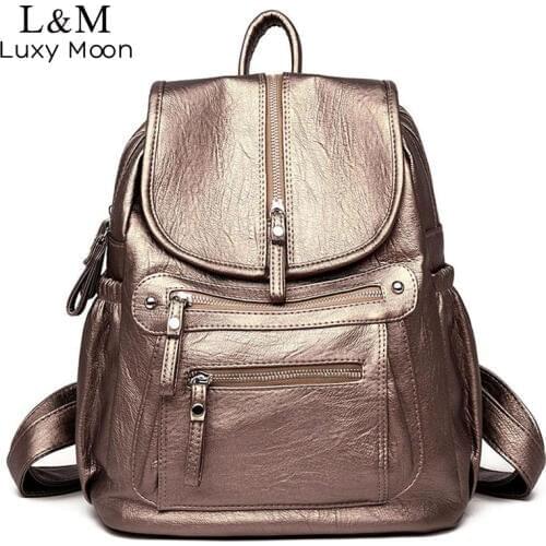 Ladies Leather Backpack Fashion Women Travel Backpacks Luxury Sac A Dos School Backpacks for Girls Black Large Mochilas XA281H
