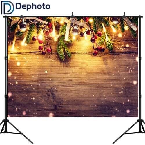 Dephoto Bulb Garland Wooden Boards Christmas Decor Photography Backgrounds Vinyl Photographic Backdrops Photo Studio