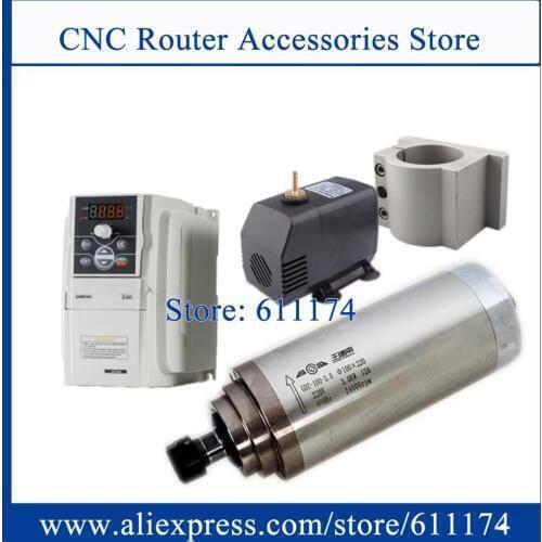 Water cooled spindle Motor 3kw/3.2kw ER20 D100mm woodworking spindle + 3kw Inverter + Water Pump + 100mm bracket