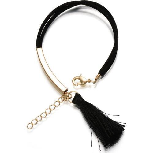 3 Colors Double Layer Black Velvet Fabric Bracelet Femme Bohemia Charm Tassel Pendant Bracelet Bangles For Women Girls pulseras