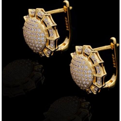 EFFSS Sunflower Design Full Pave CZ Gold Color Luxury Hoop Earrings for Women Vintage Jewelry With Gifts Bags/Boxes AK0028
