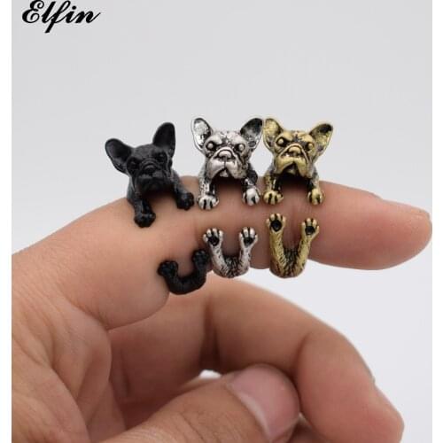 Elfin Wholesale Vintage Adjustable French Bulldog Ring Men Fashionable Cute Jewellery Rings For Women Anillos Mujer Warcraft