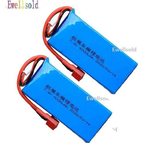 Ewellsold 1-4pcs (T plug )2S 7.4V 4000mAh Max 45C RC lipo battery for Race rc Car RC Boat Quadcopter RC Helicopter 4000mah 7.4V