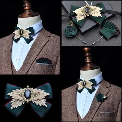 Mens Formal Wear Business Bow Tie Banquet Guest Host Wedding Groom Best Man Bowtie Pocket Towel Brooches Three-piece Set