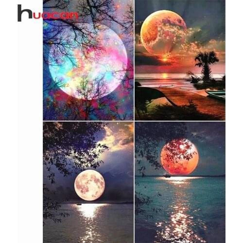 Huacan Diamond Painting Full Square Drill Moon Rhinestones Pictures Diamond Embroidery Sale Scenic Cross Stitch Mosaic Gift