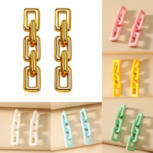 Personality Candy Color Acrylic Long Chain Statement Earrings Colorful Rainbow Geometric Cool Earrings for Woman Party Jewelry