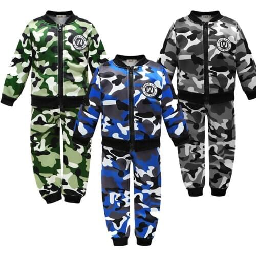Boys Camouflage Suit Infant Cotton Long Sleeved Two-piece Set Pantsuit Autumn Winter Boy Tide Clothes Children Fashion Costume
