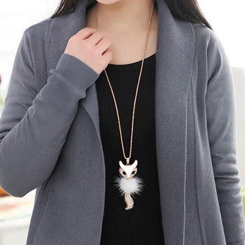Hot sell Womens Rhinestone Feather Cute Fox Pendant Long statement necklaces & pendants W New 2019