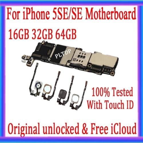 16GB/32GB/64GB for iphone SE Motherboard with/without Touch ID Plate Original unlocked for iphone 5SE SE Logic board 100% tested