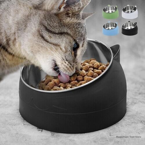 Cute Cat & Dog Bowl To Protect The Cervical Spine 15 Degree Oblique Mouth Pet Stainless Steel Cat Food Bowls 400ML/800ML No-slip