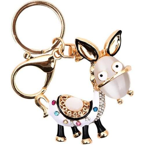 Cute Donkey Keychain Fashion Creative Opal Metal Women Charm Bag Accessories Couples Pendant Fine Gift Jewelry Keyring Hot Sale