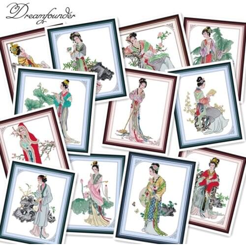 Jinling twelve hairpin cross stitch kit aida 14ct 11ct count printed canvas stitches embroidery DIY handmade needlework